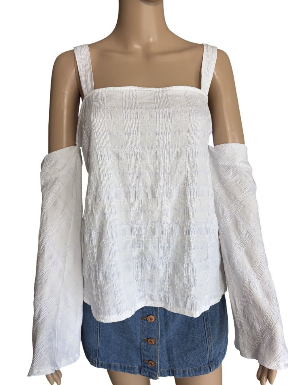 Topshop Textured Cold Shoulder White Top Size 10